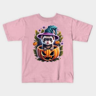 Halloween ferret pumpkin Kids T-Shirt